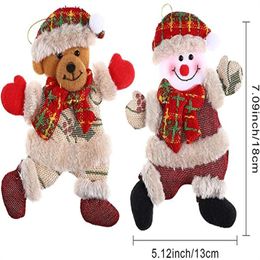 2021 Christmas Ornaments Plush Hanging Santa Clause Snowman Reindeer Bear Design Doll for Christmas Tree Holiday Party Decor