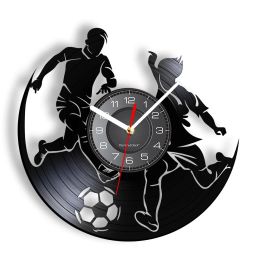 Soccer Sports Game Boy Room Wall Clock Soccer Vinyl Record Wall Clock Football Players Home Decorations Vinyl Record Wall Art