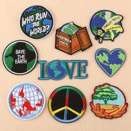 Protect The Environment And Peace Round Embroidery Patch DIY Iron-On For Clothing Backpack Shoe Applique Popularity Earth Badge