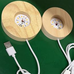 Led Solid Wood Lamp Holder With USB Data Cable 6 Built-in LED Lamp Beads Switch Wooden Light Led Base Night Light Base