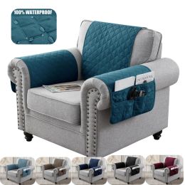 Quilted Recliner Chair Arm Cover with Storage Mat Anti Slip Dogs Pet Sofa Armrest Towel Armchair Backrest Covers for Living Room