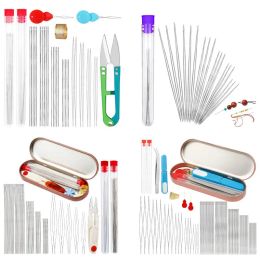 Beading Needles Set with Central Opening Curved Steel Needles For Bead Straight Beaded Needle Sewing Accessories