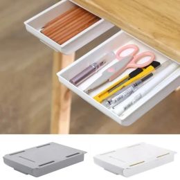 Under Desk Storage Box Invisible Self-Adhesive Type Tray Hidden Table Under Storage Drawers for Pencil Makeup Pen Stationery Box