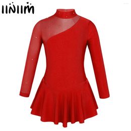 Stage Wear Kids Girls Gymnastic Leotards Ballet Dance Tutu Dress Cut Out Back Figure Skating Costume Teen Girl Ballerina Clothes