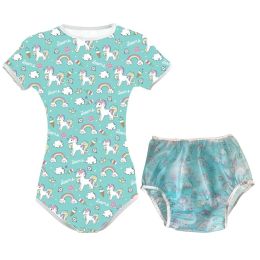 Adult Baby Bodysuit Sissy Snap Crotch Pajamas ABDL Onesie PVC Diaper Cover