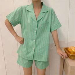 Home Clothing Alien Kitty Summer Women Cotton Pajamas Plaid Two Piece Suits 2024 Striped Soft Sleepwear Female Femme Chic Loose Sets