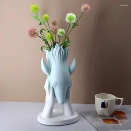 Vases Resin Cartoon Animal Head Flower Pot Living Room Bedroom Desktop Arrangement Container Home Decoration Accessories