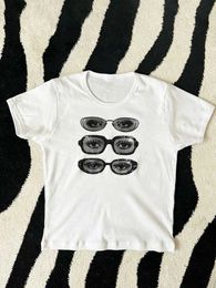 Women's T-Shirt Y2k printed T-shirt glasses womens punk shorts retro cool girl Gothic Fairycore sexy tight fitting bra Grunge tank top with emo J240409