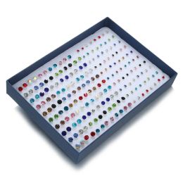 100 Pairs/Lot Different Size Colourful Rhinestone Small Stud Earring For Women Round Piercing Plastic Ear Gifts New Jewellery