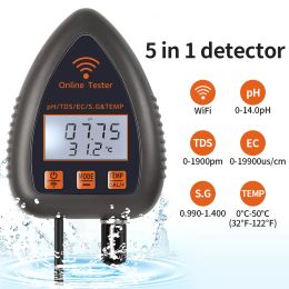 WiFi Bluetooth 5 in 1 Water Quality Tester TDS/EC/SALT PH S.G.TEMP Digital Water Monitor for Aquariums Aquaculture Swimming Pool