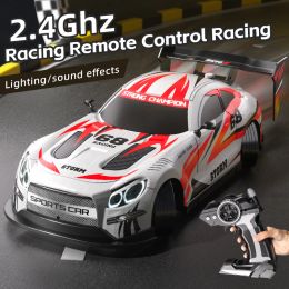 2.4G RC Sport Car High Speed Drift With Lights Sound 4WD Remote Control Flat Racing Vehicle Kids Toys Boys New Years Gifts