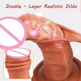 Double-layer Soft Realistic Dick Big Dildo With Suction Cup Real Skin Feeling Huge Penis Erotic sexy Toys For Women Masturbation