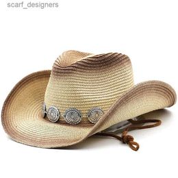 Wide Brim Hats Bucket Hats Simple Cowgirl Summer Hat Straw Hat for Women Men Western Cowboy Hat Lady Trendy Woven Sun Hat Wide-brim Beach Cap Y240409