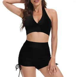 Women's Swimwear Swim Suit Shorts Women Separate Swimsuit Two Piece High Waist Ruffle Drawstring Beachwear Simple Style Bathing