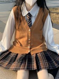 Korean JK School Girl Uniform Women Winter Japanese Kawaii Cosplay Uniform Warm Black Tweed Coat and Sweater Vest Uniform Sets