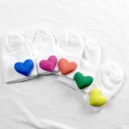 0-6 M Newborn Hospital Knitted Beanie Cute Love Pattern Baby Girls Bonnet White Knit Hat for New Baby Infant Toddler Skullcap
