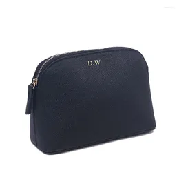 Cosmetic Bags Customised Letters PU Leather Storage Bag Classic Simple Atmosphere Solid Colour Make Up Advanced Zipper Wash