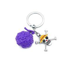 one piece keychain Devil Fruit Figure Japanese Straw Hat Holder Chaveiro Pendant Key Chain Ace Law Metal Trinket Gifts