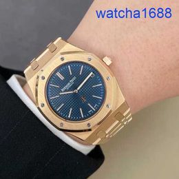 AP Tourbillon Wristwatch Royal Oak Series 15202OR Mens Watch Blue Disc 18k Rose Gold Business Leisure Automatic Mechanical Watch Date 39mm Complete Set