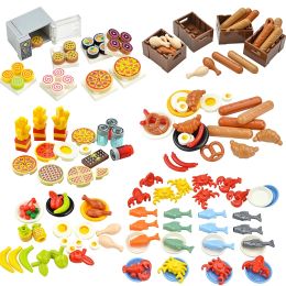 City Mini Food Toys Building Blocks Hamburger Fries Bread Pizza Cake Dessert Food Chocolate Fish Cookies MOC Bricks Kids Gift