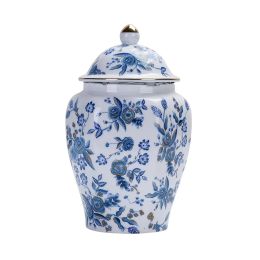 Ceramic Tea Jar Blue White Porcelain with Lid Luxury for Decorative