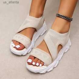 Sandals Knitting Women Fashion Beige Shoes Summer Casual Slip on Comfortable Platform Woman Sandalias Vulcanized for H240409