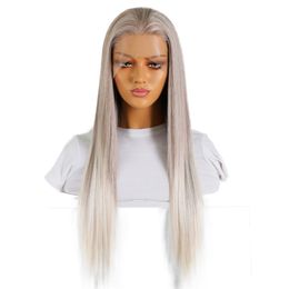 Lace front wig for women extra long 24 26 feet straight hair Nordic natural golden gradient matte silk chemical Fibre headgear wholesale blonde wig