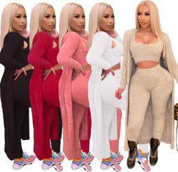 Women039s Tracksuits Winter Warm Fuzzy Furry Gym Sweater Top 3 Piece Pants Set Women Leggings Wear Fitness Long Sleeve Cardigan3670410