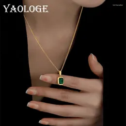 Pendant Necklaces YAOLOGE Vintage Green Zircon Square Necklace For Women Fashion Gold Colour Clavicle Chain Choker Wedding Jewellery Gifts