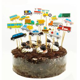 18pcs/set Cartoom Car Cake Topper Boy Kids Birthday Decorations Truck Ambulance Taxi Train Toppers Cake Decor Christening Favour