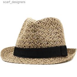 Wide Brim Hats Bucket Hats Simple Handwork Women Summer Raffia straw Sun hat Boho Beach Fedora hat Sunhat Trilby Men Panama Hat Gangster Cap Y240409