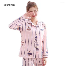 Home Clothing Autumn Pure Cotton Women Pajamas Set Long Sleeve Cardigan Turndown Collar Graffiti Wear Sleep For 2024