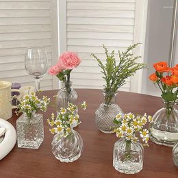 Vases Light Luxury Retro Vase Desktop Decoration Ins European-style Transparent Hydroponic Embossed Glass Mini Simple
