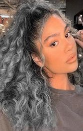African american Silver Grey Hair Afro Puff Kinky Curly ponytails human extension natural curly updos salt pepper gray pony tail h3654989