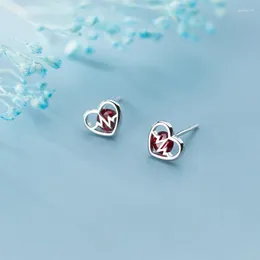 Stud Earrings MloveAcc Red Heart CZ Zircon 925 Sterling Silver ECG Heartbeat For Girls Gifts