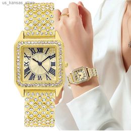 Relógios de pulso Luxury Square Ladies Brand es Moda Diamante Full Roma Mulheres Quartz Casual Aço Antelhado Feminino Relógio Wriste240409