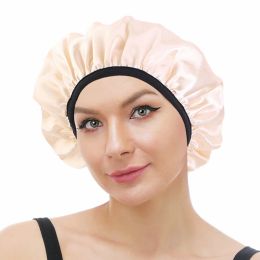 Reusable Waterproof Shower Cap Women Satin Shower Hair Bonnet Elastic Bath Hat Double Layer Thick Shower Cap Head Cover