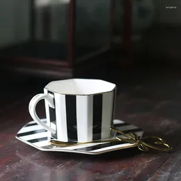 Mugs Octagonal Ceramic Plate Black White Dot Stripe Tableware Coffee Plates Dishes Afternoon Tea Set Home Kitchen WF1016