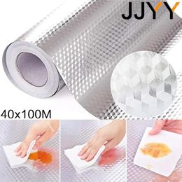 Window Stickers JJYY 40X100CM Kitchen Oil Proof Aluminium Foil Sticker Wall Desk Floor Waterproof DIY Home Furniture Decorate Style Wallpape