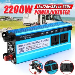 1200/1600/2200W Inverter DC 12/24/48/60V To AC 220V Voltage Convertor Transformer Solar Double LCD Display 4USB Power Inverter