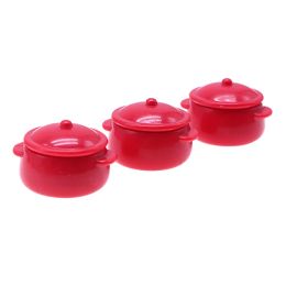 1:12 DollHouse Miniature Kitchen Red Plastic Soup Pot Binaural Soup Pot With Lid DIY Scene Accessories Doll Play House Toys