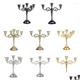 Candle Holders Kx4B Vintage Metal Holder 3/5 Heads Candlelight Dinner Candlestick Stands Drop Delivery Home Garden Dhyu0