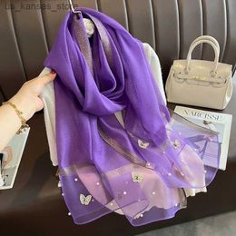 Scarves 2023 Luxury Silk Shawl Scarf for Women Design Embroidery Flowers Hijab Wraps Bufandas Female Headkerchief Fouloud Echarpe240409