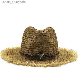 Wide Brim Hats Bucket Hats 2020 New Panama Straw HatsWomens Sun Hat Summer Wide Brim Floppy Fedora Beach Cap UV Protection Cap Y240409