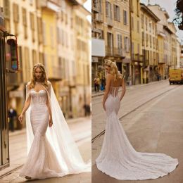 Berta Wedding Dresses with Wrap Sweetheart Lace Sequins Mermaid Bridal Gowns 2024nBackless Sweep Train Wedding Dress