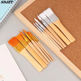 6Pcs Portable Watercolour Brushes Wooden Handle Watercolour Paint Brush Pen Set For Learning Diy Oil Acrylic Painting Tools