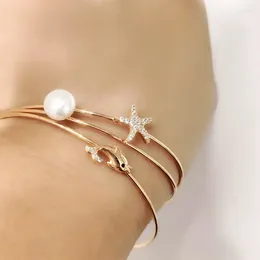 Bangle Pearl Three In One Inlaid Zircon Bracelet Star Thin Open Bangles For Women Fashion Trendy Jewellery Accessories Party Gifts