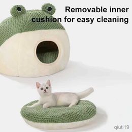 Cat Beds Furniture Pet Cat Bed Small Dog Bed Plush Round Cartoon Frog Mat Winter Warm Deep Sleep Comfort Soft Breathable Cat Dog House Pet Supplies