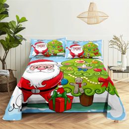 Santa Claus Christmas Tree 0.9/1.2/1.5/1.8/2.0m Digital Printing Polyester Bed Flat Sheet with Pillowcase Print Bedding Set
