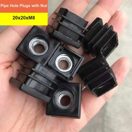 2/4/8/10Pcs Square Pipe Plugs With M6 M8 Nut Hole 20x20mm Black/White Plastic Furniture Leg Tube Blanking End Inserts Cover